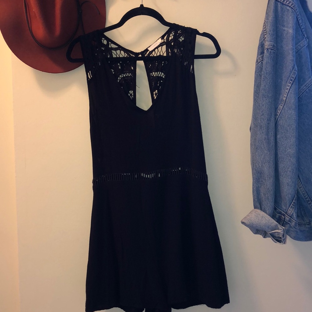 Black romper / lace back with open slit